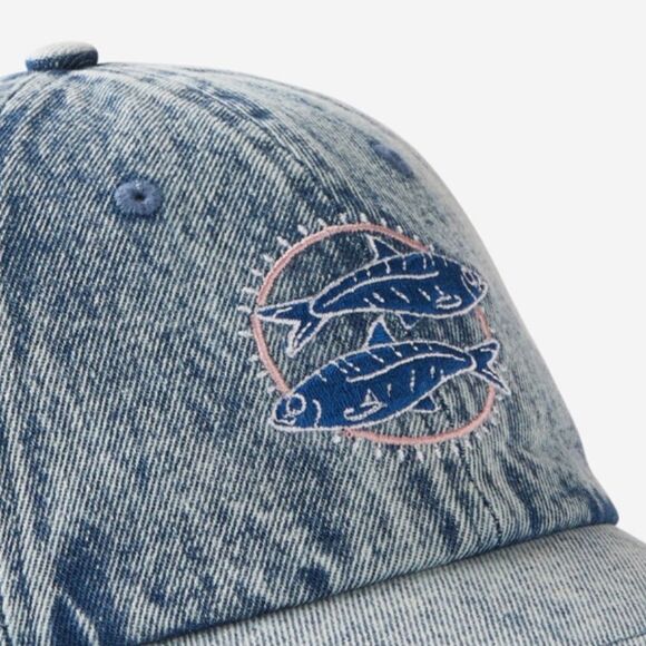 COTTON:ON Embroidered Sardines Vintage Blue Wash Denim Dad Cap - Picture 4 of 13